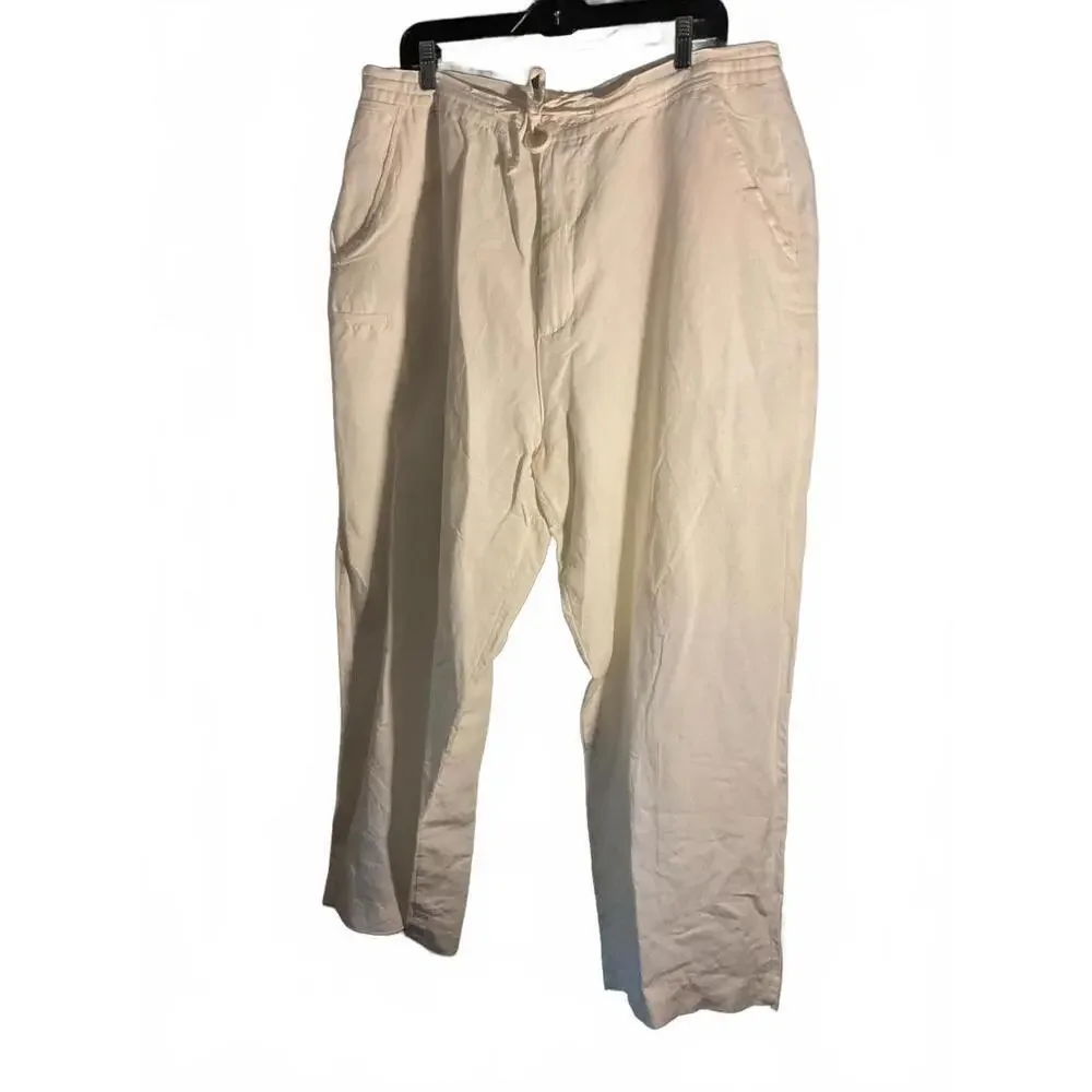 Linea Uomo Men's White Linen Blend  Lined Loose and Flowy Pants 40 x L30